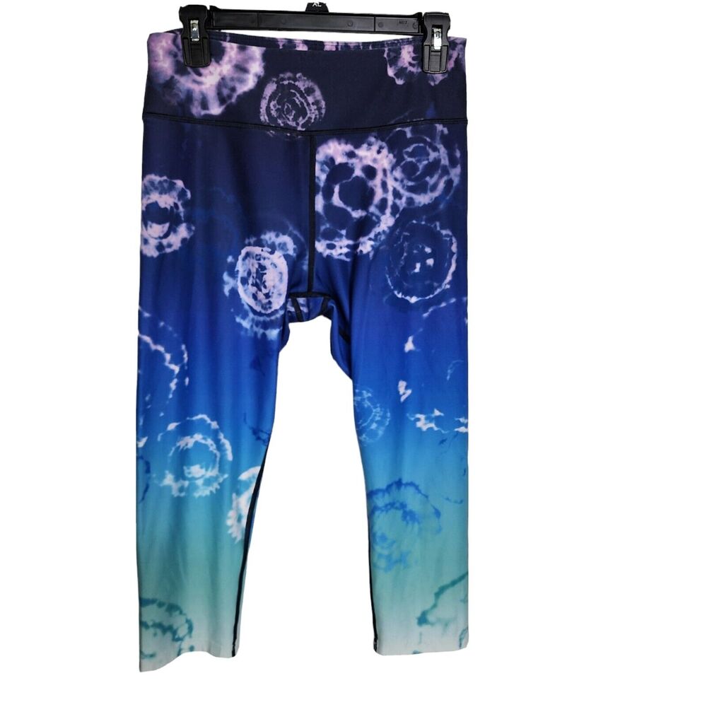 Fila Sport Leggings Large Blue Tie-Dye High Rise Capri Athletic Tru Dry Wicking